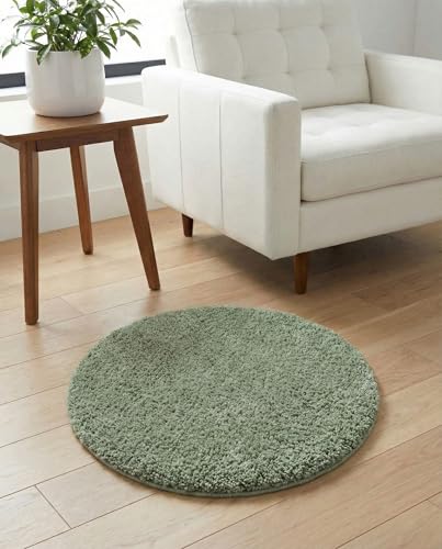 Rugs.com - Zermatt Shag Rug – 2 Ft Round Sage Green Plush Shag Rug – Ultra Soft High Pile for Bedrooms, Nurseries, and Cozy Nooks - color: Sage, size: 2' (Round)