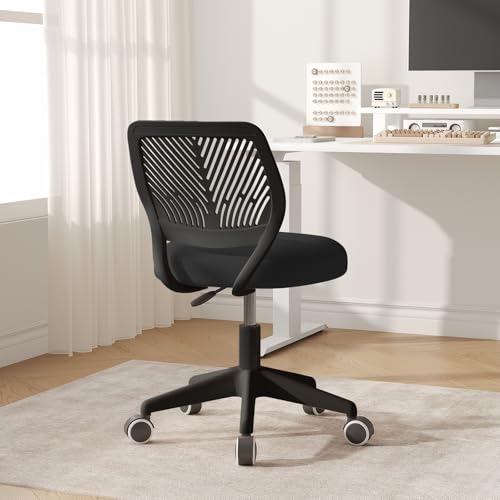 JPBSTO Armless Desk Chair, Height Adjustable Swivel Office Rolling Task Chairs with Soft Mesh Padded Cushion, Ergonomic Small Study Computer Chair for Girls Boys Teens (Black, 2PCS) - color: Black 2pcs
