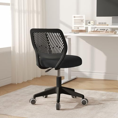 JPBSTO Armless Desk Chair, Height Adjustable Swivel Office Rolling Task Chairs with Soft Mesh Padded Cushion, Ergonomic Small Study Computer Chair for Girls Boys Teens (Black, 2PCS) - color: Black 2pcs