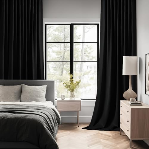 MIULEE Black Back Tab Blackout Curtains 52x54 Inch Length 2 Panels Set | Rod Pocket Pinch Pleated, Thermal Insulated, Room Darkening, Light Blocking Drape, Halloween Curtains for Living Room Bedroom - color: Black, size: 52"W x 54"L (Pack of 2)