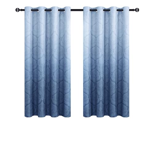 DWCN Ombre Blackout Curtains - Damask Thermal Insulated Light Blocking Grommet Curtains for Bedroom and Living Room, Set of 2 Gradient Medallion Curtain Panels, 52 x 54 Inch Length, Navy Blue - color: Navy Blue, size: 52"W x 54"L (Pack of 2)