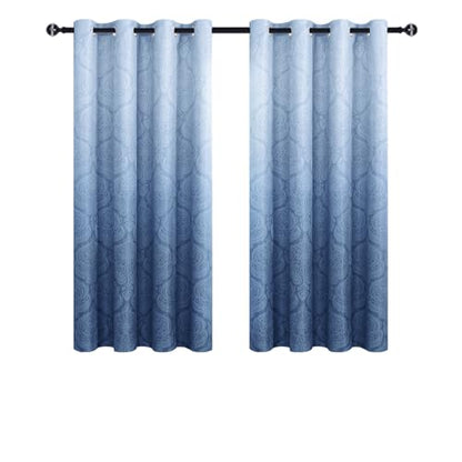DWCN Ombre Blackout Curtains - Damask Thermal Insulated Light Blocking Grommet Curtains for Bedroom and Living Room, Set of 2 Gradient Medallion Curtain Panels, 52 x 54 Inch Length, Navy Blue - color: Navy Blue, size: 52"W x 54"L (Pack of 2)