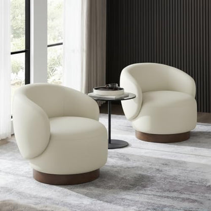KISLOT Swivel Barrel Accent Chair, Faux Leather, Cream, 1-Pack | Modern Style, Upholstered, for Living Room/Bedroom/Waiting Room - color: Cream, size: Pack of 1