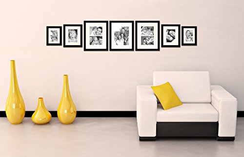 Craig Frames 1WB3BK Picture Frame 7-Piece Wall Set, Black Frames, White Display Mats - color: 500FSET01S07X Black Frame Set