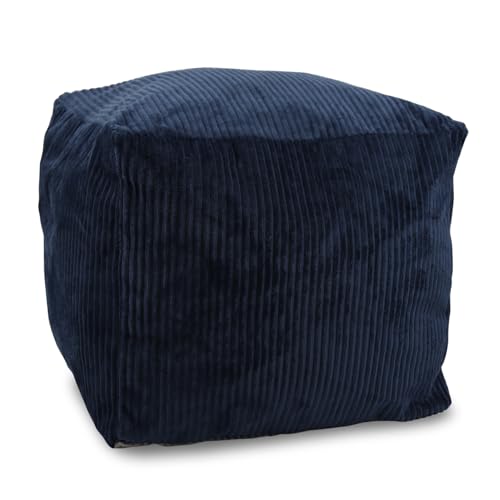 Sexysamba Square Corduroy Pouf Cover Only, 20"x 16" Unstuffed Decorative Ottoman Foot Stool Rest, Washable Storage Bean Bag Chair Floor Pouf Covers for Living Room Bedroom, Navy Blue - color: Navy-square