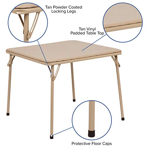 Flash Furniture Mindy Kids Folding Table, Tan | Vinyl Padded Top, Powder Coated Locking Legs, Daycare - color: Tan, size: Table
