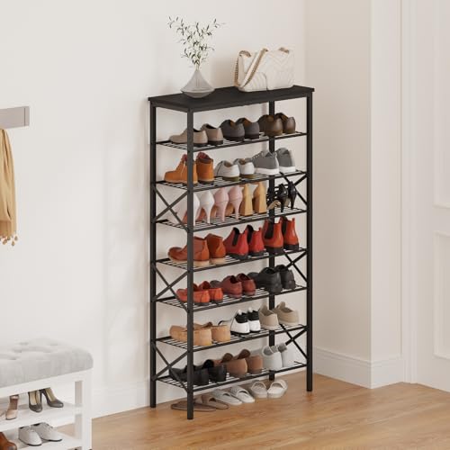 8 Tier Shoe Rack, Large Capacity Shoe Storage Organizer Holds 32 Pairs, Sturdy and Stable, for Entryway, Hallway, Closet, Dorm Room, Black SS08BB - color: Black, size: 27.8" x 10.8" x 52.6"
