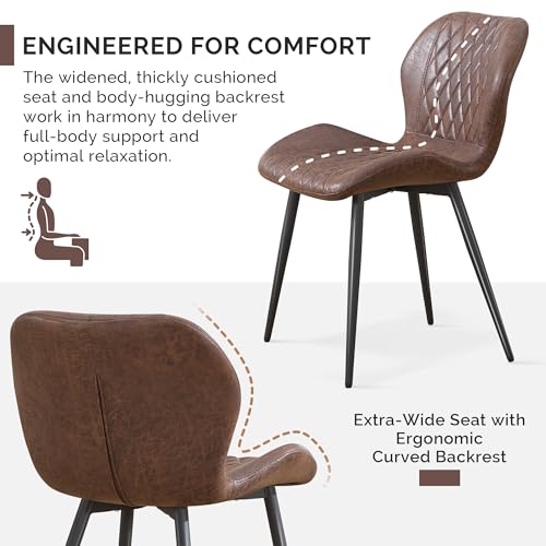 Dining Chair, Comfy Modern Dining Chairs with Thick Cushions, Upholstered Fabric Kitchen Side Chairs with Adjustable Metal Legs for Dining Room (Brown) - color: Brown, size: Set of 1