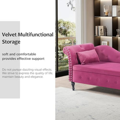 60" Modern Velvet Chaise Lounge Indoor,Upholstered Lounge Chair with Left Armrest and Lumbar Pillow, Button Tufted Lounge Sofa for Living Room Bedroom Office,Mini Chaise Longue Sofa (Burgundy) - color: Burgundy