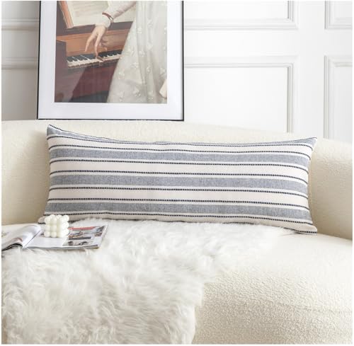 Cethom Decorative Boho Lumbar Pillow Covers, Modern Farmhouse Couch Pillowcase, 14 x 36 Long Accent Body Throw Pillow Covers, Sofa Bed Living Room Decor Cushion Case, Navy Blue and Beige, Pack of 1 - color: Navy Blue, size: 36" x 14" (Pack of 1)