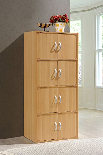 Hodedah 4-Shelf, 8-Door Bookcase Cabinet in Beech - color: Beech