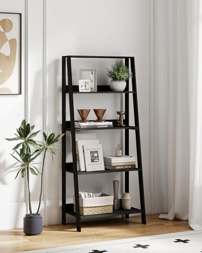 Ladder Shelf, 5-Tier Bookshelf, Freestanding Plant Display Stand, Storage Open Shelves for Living Room, Kitchen, Bedroom, Balcony, Black - color: Black