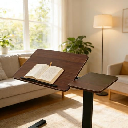 KEIKI Height Adjustable Rolling Laptop Desk, Portable Mobile Standing Workstation with Tiltable Top for Home Office Classroom, Walnut - color: Walnut