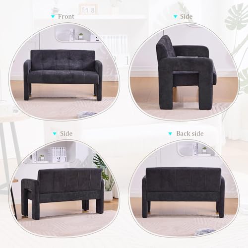 46.8" Modern Compact Loveseat, Chenille Upholstered Sofa with Dual Armrests - Small Two-Seater Lounge Couch for Small Spaces, Living Rooms, Bedrooms (Black) - color: Black