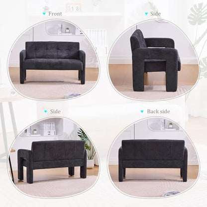 46.8" Modern Compact Loveseat, Chenille Upholstered Sofa with Dual Armrests - Small Two-Seater Lounge Couch for Small Spaces, Living Rooms, Bedrooms (Black) - color: Black
