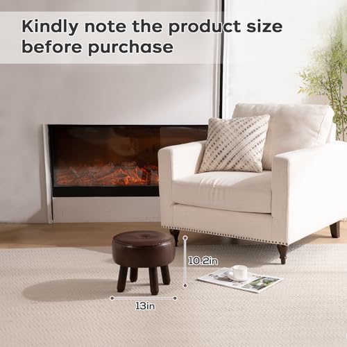 Small 13" Foot Stool Ottoman, Round Pouf Foot Rest, Faux Leather Footstool | Small Foot Stool with Rubber Legs Under Desk, Footrest for Couch, Living Room Bedroom Office, 13''L x 13''W x 10.2''H, Coffee - color: Coffee