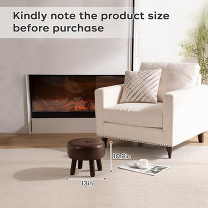 Small 13" Foot Stool Ottoman, Round Pouf Foot Rest, Faux Leather Footstool | Small Foot Stool with Rubber Legs Under Desk, Footrest for Couch, Living Room Bedroom Office, 13''L x 13''W x 10.2''H, Coffee - color: Coffee