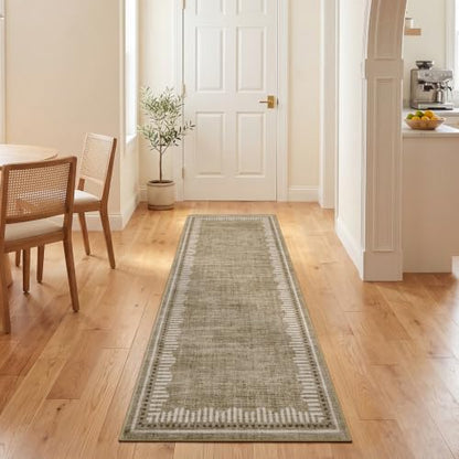 Garvee 2x8 Runner Rug Hallway Kitchen Washable Neutral Solid Taupe Runners | Low Pile Stain Resistant Modern Geometric Living Room Bedroom Long Runner Throw Carpet Scalloped Nuesery Entry Area Rugs - color: Taupe, size: 2' x 8' (Runner)
