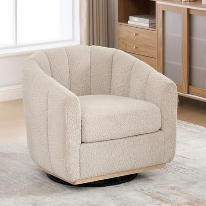 YaFiti Modern Swivel Accent Chair 1 pcs, Round Barrel Club Armchair, Wheat | Premium Chenille Fabric, High-resilience Foam, Solid Wood Base, 350lbs Capacity, Upholstered Armchair for Living Bedroom - color: Wheat
