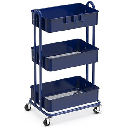Simple Houseware 3-Tier Heavy Duty Metal Utility Rolling Cart, Navy - color: Navy