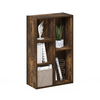 Furinno LUDER Book Shelf, 5-Cube Bookshelf, Reversible Bookcase, 9.4 x 19.5 x 31.5, Easy Assembly, for Living Room, Bedroom, Home Office, Amber Pine - color: Amber Pine, size: 5-Cube