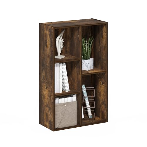 Furinno LUDER Book Shelf, 5-Cube Bookshelf, Reversible Bookcase, 9.4 x 19.5 x 31.5, Easy Assembly, for Living Room, Bedroom, Home Office, Amber Pine - color: Amber Pine, size: 5-Cube