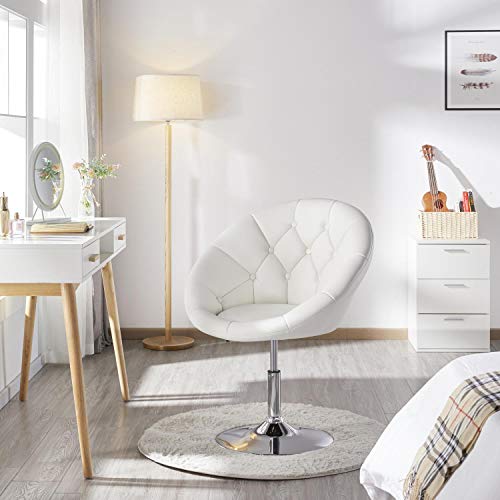 Yaheetech Adjustable Swivel Vanity Chair, Leather White Vanity Chair | Makeup Chair with Round Tufted Back, silla para vanity, High Heel Chair for Vanity Makeup Room Bedroom - color: White