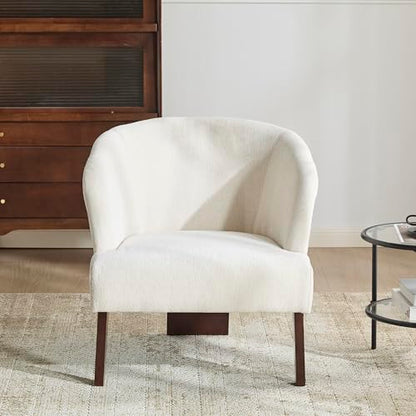 Modern Accent Lounge Chair with Round Back Wooden Legs Mid Century Inspired Compact Design Soft Fabric Upholstery Comfortable Seating for Lounging Reading Easy Assembly Durable Frame Home Office Use