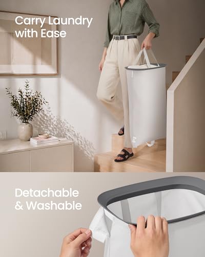SONGMICS Laundry Basket with Lid, 42.2 Gallons, 2-Compartment Laundry Hamper with Handle and Pedal, Removable Liner, Easy Assembly, 22 x 18.5 x 29.5 Inches, Slate Gray ULCB832B101 - color: Slate Gray