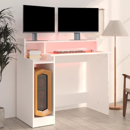 Computer Desk White Engineered Wood Writing Desk with Floating Shelves Modern Matte Rectangular Study Table for Small Spaces Office Bedroom, 38.2 x 17.7 x 35.4 Inches - color: White, size: Standard