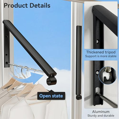Drying Rack Wall Mount, Retractable Laundry Hanging Rack Wall Mount, Folding Wall Mounted Clothes Hanger for Laundry Room Organization and Storage, Aluminium Black Dryer Rack 1pcs