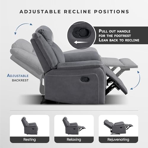 Lexicon Polished Microfiber Wall Hugger Manual Double Reclining Sofa, Gray | 86"W Upholstered 3 Seater Manual Sofa Recliner for Living Room/Apartment, Tool Free Assembly - color: Grey, size: Reclining Sofa