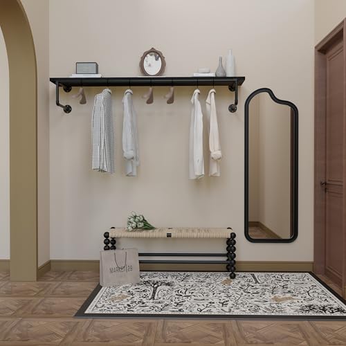 Clothes Rack 60in, Wall Mounted Garment Racks with Black Solid Wood Shelf, Heavy Duty Hanging Clothes Rack, Multi-Purpose Hanging Rod, Space-Saving Closet Storage - color: Black, size: 1T60IN