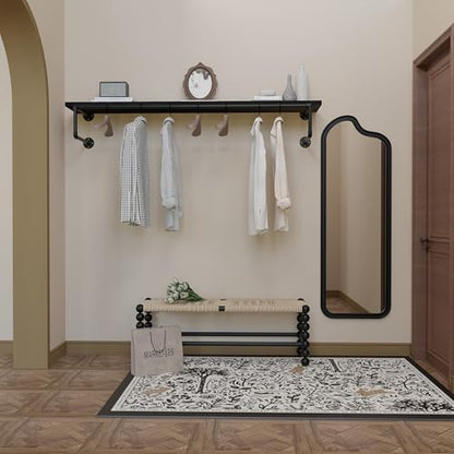 Clothes Rack 60in, Wall Mounted Garment Racks with Black Solid Wood Shelf, Heavy Duty Hanging Clothes Rack, Multi-Purpose Hanging Rod, Space-Saving Closet Storage - color: Black, size: 1T60IN