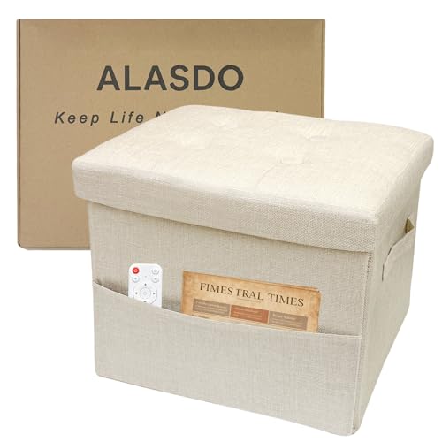 ALASDO Storage Ottoman Footrest Stool Small Ottoman with Storage Foldable Ottomans Foot Rest Footstool Bench for Living Room 17x13x13inches Beige - color: Beige