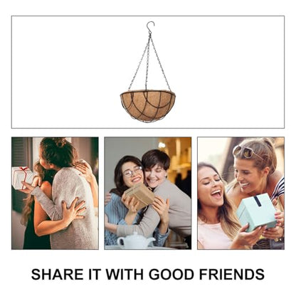 balacoo Outdoor Metal Hanging Planter Basket with Coir Liner, 10-inch Iron Wire Flower Pot for Balcony and Garden, Hanging Plant Container with Chains for Patio and Porch