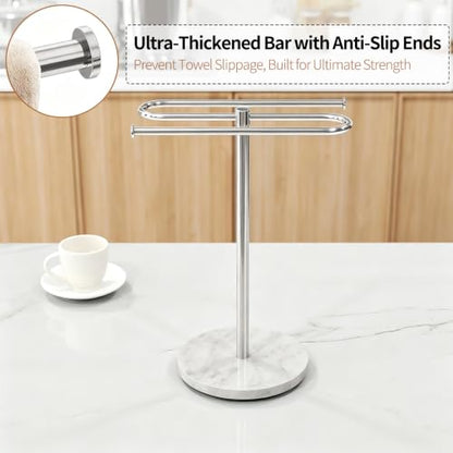 STWWO Hand Towel Holder for Bathroom Countertop with Marble Base | S-Shape Towel Stand Holds 2 Towels, Rust-Proof Stainless Steel Towel Rack for Kitchen, Brushed Nicke - color: Brushed Nickel
