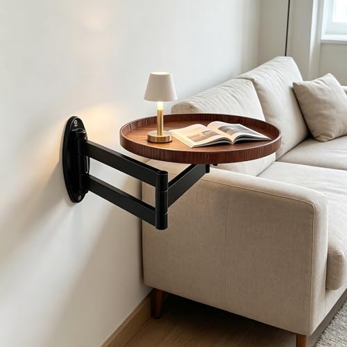 Retractable Wall Mounted Folding Table, 11.8" Adjustable Wall Mounted Coffee Table Small Foldable Desk with Retractable Brackets for Bedroom Balcony Living Space Saving (Walunt Color) - color: Walunt Color