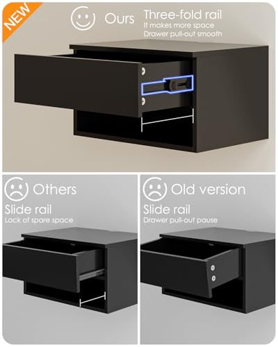 Modern Black Floating Nightstand with Drawer, Small Wall Mount Shelves | Small Space Saver, Modern Minimalist Design, Wall Mounted Shelves, for Bedroom, Bathroom, Living room, Easy Assembly, Black - color: Black