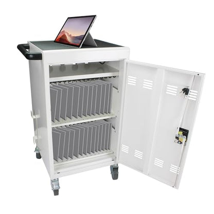30-Device Mobile Charging Cart Station for Tablets & Laptops ,Secure Storage & Fast Charging,Heavy-Duty Steel Construction with Locking Wheels & Cable Management,Ideal for Schools & Offices，white - color: Antique White