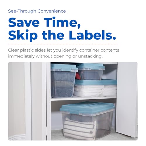 Hefty 6 Pack Lift Off Storage Bin with Lid, 32 Quart, Smoke Blue | Stackable Clear Plastic Container Totes for Home, Office, and Classroom Organization - size: 32 Qt - 6 Pack