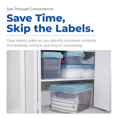 Hefty 6 Pack Lift Off Storage Bin with Lid, 32 Quart, Smoke Blue | Stackable Clear Plastic Container Totes for Home, Office, and Classroom Organization - size: 32 Qt - 6 Pack