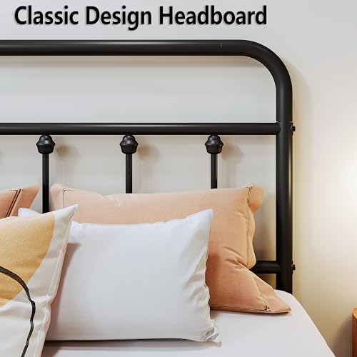 Vengarus Twin Metal Bed Frame with Victorian Headboard & Footboard, Black | 14" Twin Metal Platform Frame, Heavy Duty Steel Slat Support, Noise Free, No Box Spring Needed, Easy Disassembly & Transport - size: Twin