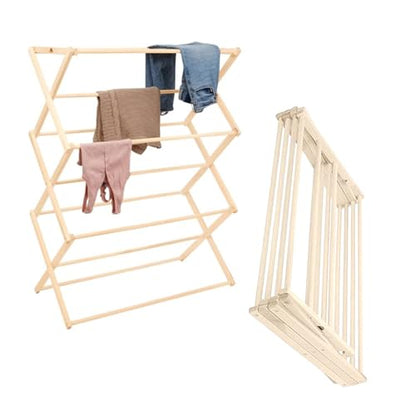 Premium American Maple Clothes Drying Rack - Handcrafted in Pennsylvania - Solid Wood Construction, Collapsible, Eco-Friendly Laundry Solution (X-Large) - color: X-large | Flat Top