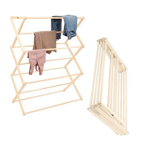Premium American Maple Clothes Drying Rack - Handcrafted in Pennsylvania - Solid Wood Construction, Collapsible, Eco-Friendly Laundry Solution (X-Large) - color: X-large | Flat Top