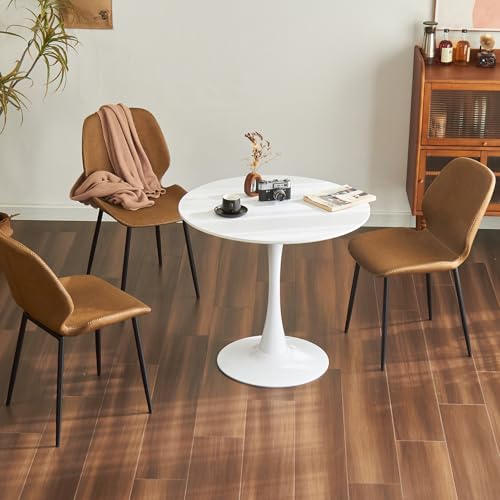 Tulip Table, 31.5" Round Dining Table with Thickened Tabletop & Metal Pedestal, Circle Bistro Table for Kitchen, Small Places, Living Room, Cafe (White) - color: White