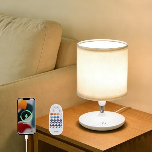 Table Lamps Set of 2, Bedside Lamps with USB C Ports for Nightstand, Dimmable Touch Table Lamps for Bedroom Living Room, 3 Color Temperatures with Remote & App Control, 2 LED Bulbs Included - color: White
