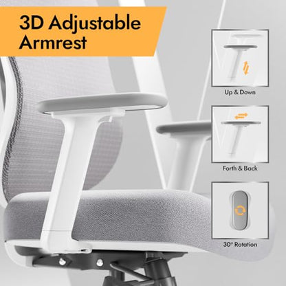 Ergonomic Mesh Office Chair - 3D Adjustable Lumbar Support & 3D Armrests, V-Shaped Back, Adjustable Desk Chair for Office & Home, White - color: White