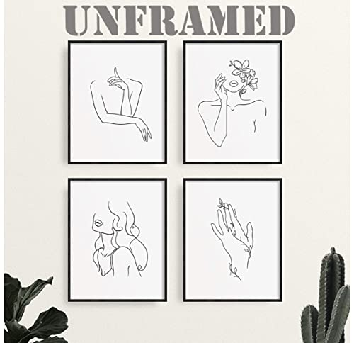 EASIN Set of 4 Minimalist Art Prints | Aesthetic Art Posters | Minimal Wall Art Minimalist Painting | Drawing Poster | Black and White Wall Prints | Unframed | 8” x 10” | (Minimalist)