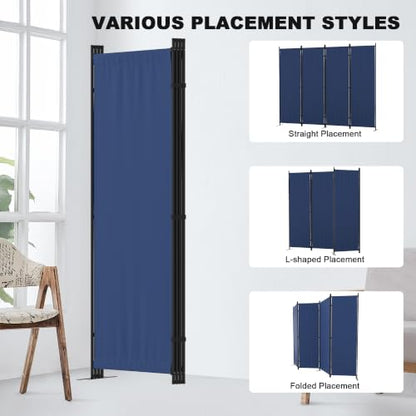 4 Panel Room Divider, 6FT Folding Privacy Screens(Blue, 4 Panel-88'') | Portable Partition Room Dividers, Freestanding Wall Divider for Office, Studio, Room Separation - color: Blue